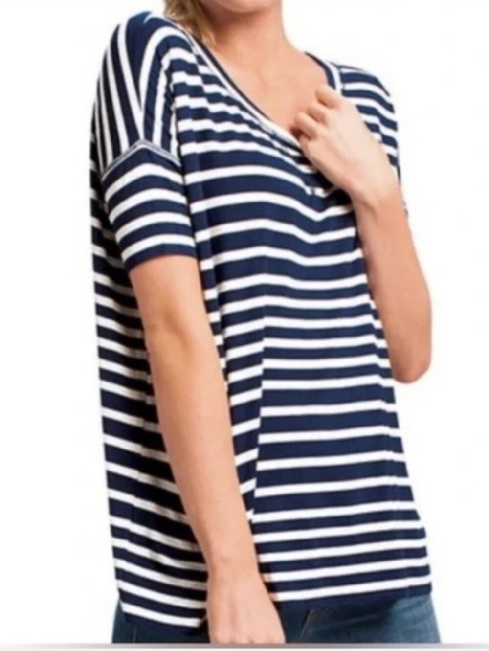 Cabi Navy & White Striped Tee